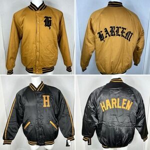 Vintage Harlem Black Satin Jacket DJC Brown Cotton Rare 2XL Reversible NEW‎ Y2K